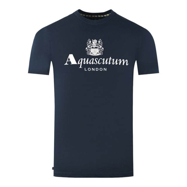 Aquascutum London Aldis Brand Logo Navy Blue T-Shirt. Feel confident and stylish with the Aquascutum Bold Aldis Logo Navy T-Shirt. Made from comfortable materials, this T-Shirt is emblazoned with Aquascutum's Aldis logo and features a classic crew neck and short sleeves. Step out with style and class!. Aquascutum Branded Logo Navy tee, Crew Neck, Short Sleeves. 100% Cotton, Regular Fit. Fits True To Size. Style Code: TS002 11