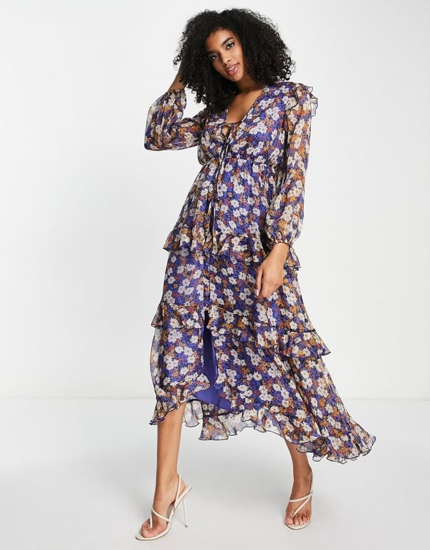 ASOS DESIGN tiered floral maxi dress with tassels-Multi