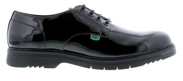 Womens Kickers Finley Lace Up Patent Shoes in black.- Premium leather upper.- Lace fastening.- Sole designed to be durable and long-lasting. - Sleek patent finish.- Embossed Kickers heel logo and iconic coloured tabs.- Leather upper  Textile lining  Synthetic sole. - Ref: 116234