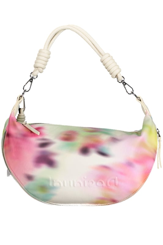 Bolso de tamaño mediano en tela de imitación cuero para mujeres de DESIGUAL, con cremallera en la parte inferior para ajuste de tamaño, patrón difuminado, colgante desmontable con gancho de presión y cuerdas.