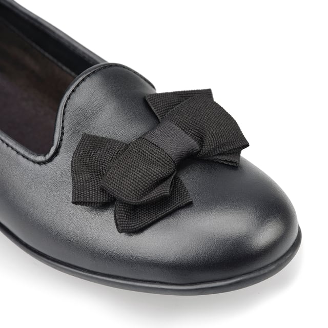 A fashionable school shoe for senior girls, Inspire has a slipper design with an oversized bow for a finishing touch. Made with soft black leather, these shoes are designed to keep feet cool with our Air Rite technology. Allowing air to flow around the shoe without affecting the shoes ability to cope with our changeable weather, Air Rite reduces sweating to help keep feet happy and healthy.