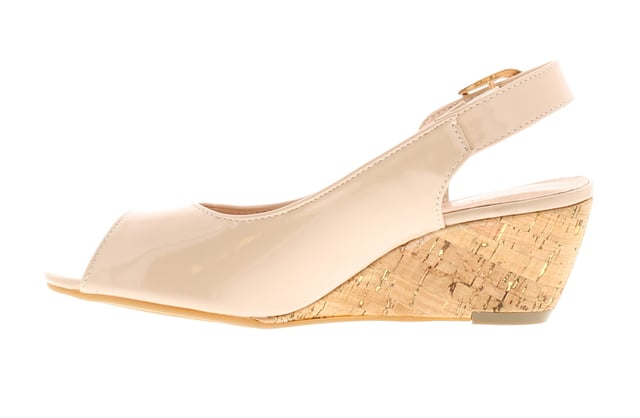 New Womens Ladies Nude Patent Wide Fit Wedged Peep Toe Wedge Sandals