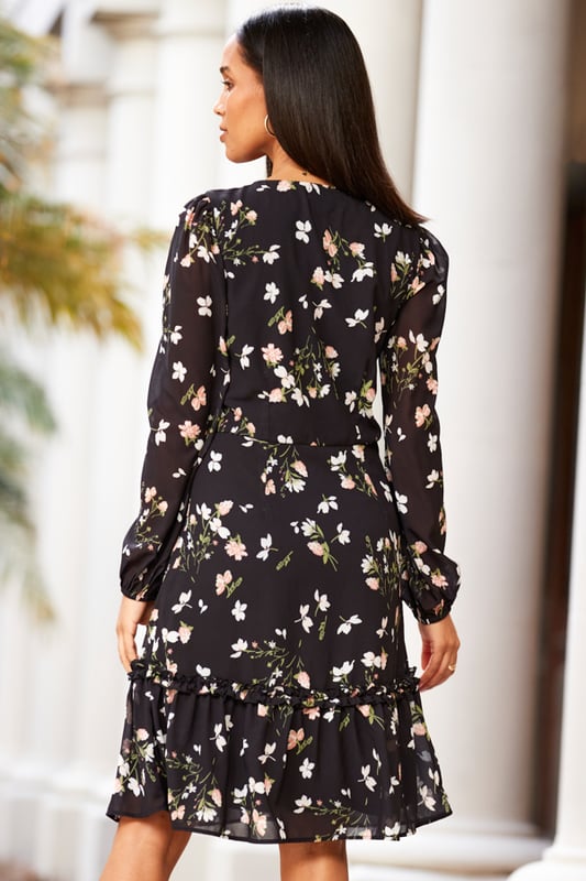 Black Floral Halter Neck Fit & Flare Dress