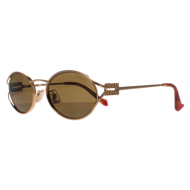 Miu Miu Oval Womens Brass Gold Dark Brown MU52YS  Sunglasses are a stunning fusion of contemporary style and timeless luxury. These sunglasses feature a striking oval frame, meticulously crafted from high-quality acetate for a lightweight and durable finish. The lenses offer superior UV protection, ensuring your eyes are well-shielded while exuding sophistication. Detailed with the iconic Miu Miu logo on the temples, the MU52YS sunglasses are designed for fashion enthusiasts who love to make a statement. Perfect for adding a touch of glamour to any outfit, these sunglasses are an essential accessory for those who appreciate cutting-edge design and classic charm.