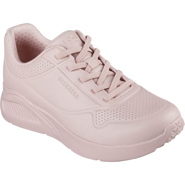 Level up your sneaker game with cushioned comfort wearing Skechers Street Uno Lite Work. This stretch-laced fashion sneaker features a synthetic duraleather upper with a platform wedge cushioned midsole and a Die-Cut Skechers Memory Foam insole.