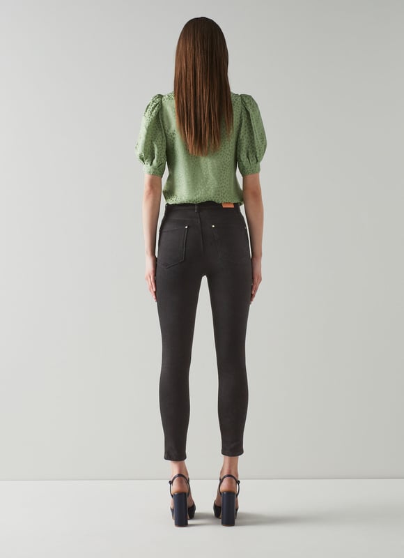 LK Bennett Graycen Trousers, Black Every denim collection needs a pair of classic black jeans, and our Graycen skinnies, crafted from super-soft black cotton, are the perfect example. Sitting comfortably on the waist, they have a button and zip fastening, belt loops, side and back pockets and a skinny cut. Wear them with a glittery knit and boots for a fun, seasonal look.