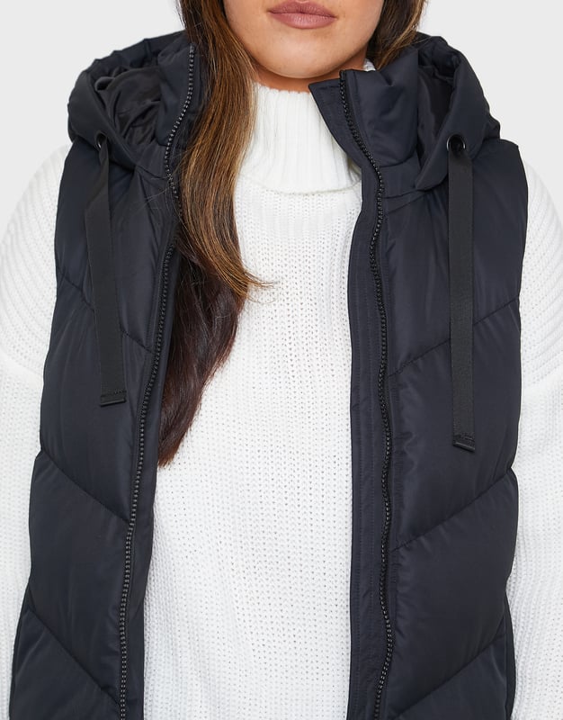 Black 'Vamp' Long Line Padded Gilet