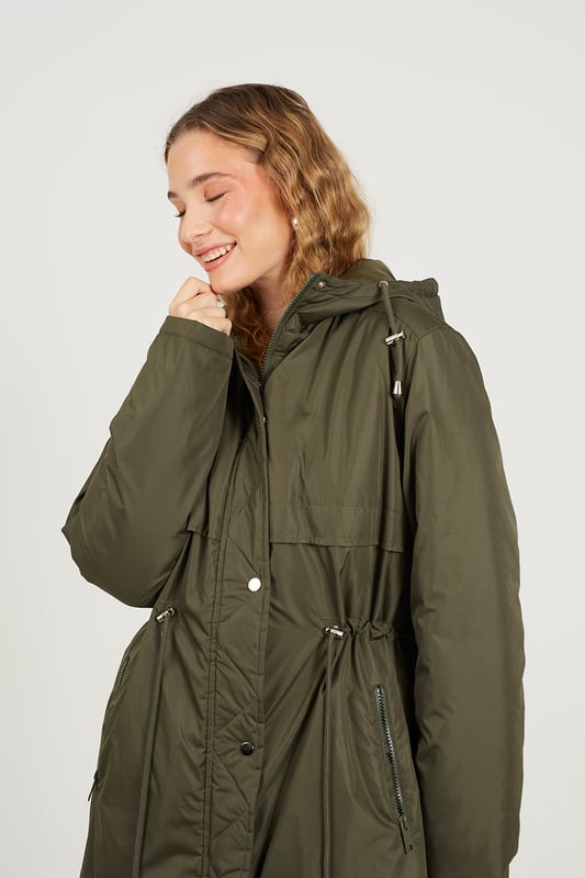 Khaki Shower Resistant Padded Parka Jacket