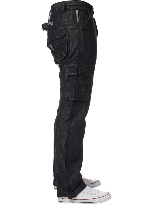 Enzo Jeans Cargo Uomo In Denim Stile Militare, Con Polsini Regolabili E Logo Applicato