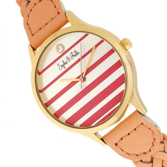 Polished Alloy Case; Precision Japanese Quartz Movement; Non-Glare Scratch-Resistant Mineral Crystal; Swarovski Crystal on Dial; Logo Engraved Stainless Steel Caseback; Genuine Leather Woven Strap; Logo-Engraved Stainless Steel Clasp; 36mm Case Diameter; 3ATM Water Resistance;