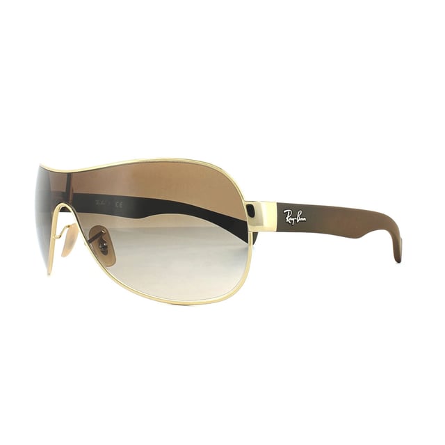 Ray-Ban Sunglasses 3471 001/13 Gold Brown Gradient are a super cool visor sunglass with thick arms and a matt finish for a trendy update to the classically shaped visor frame.