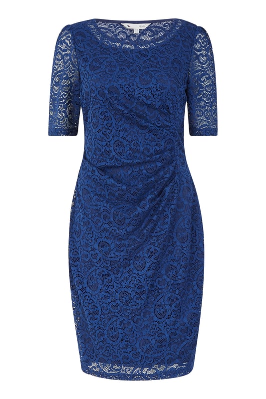 Yumi Navy Ruched Lace Dress