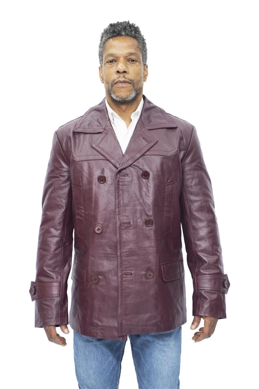 Mens leather peacoat hot sale