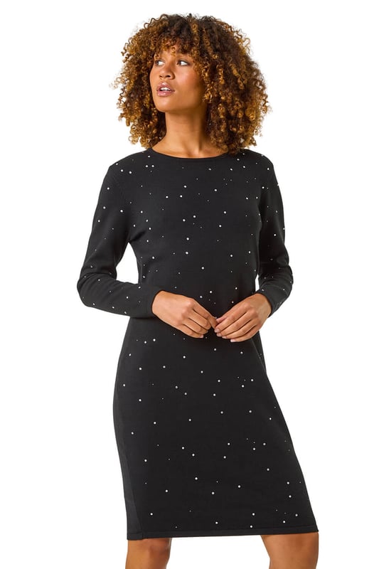 Hotfix Embellished Knitted Fit & Flare Dress