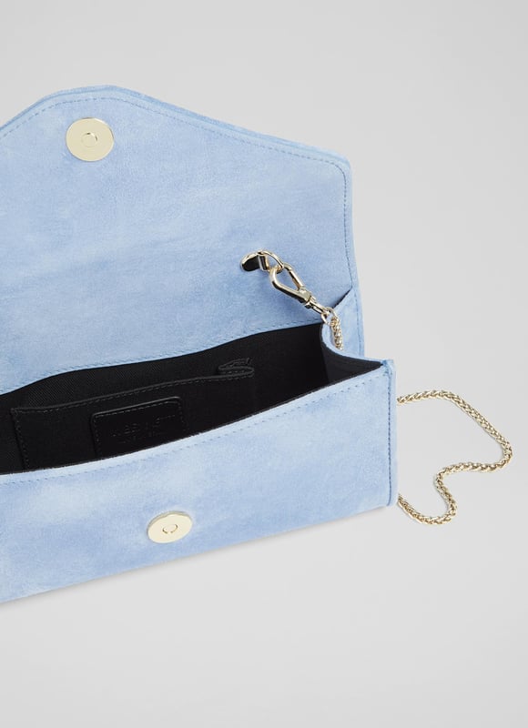 Pale blue on sale suede clutch bag