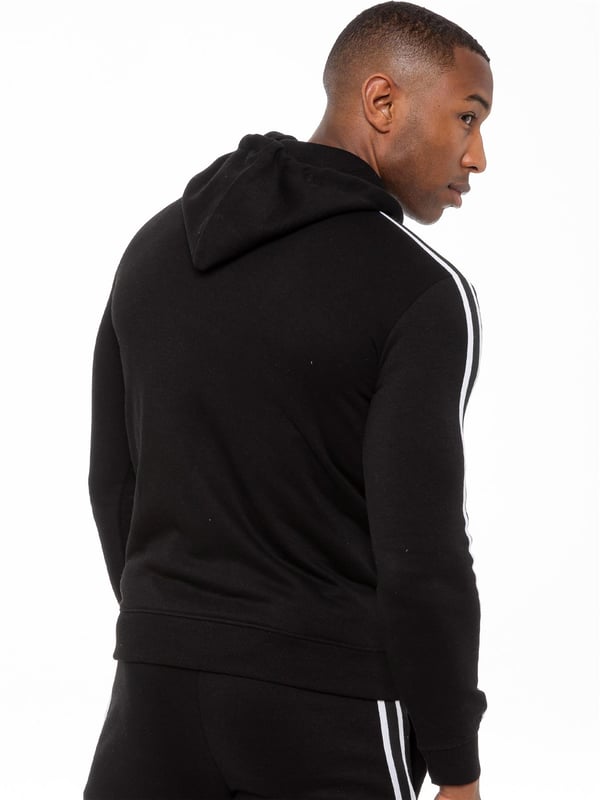 Enzo Mens Zip Up Tape Hoodie Tracksuit Set Black