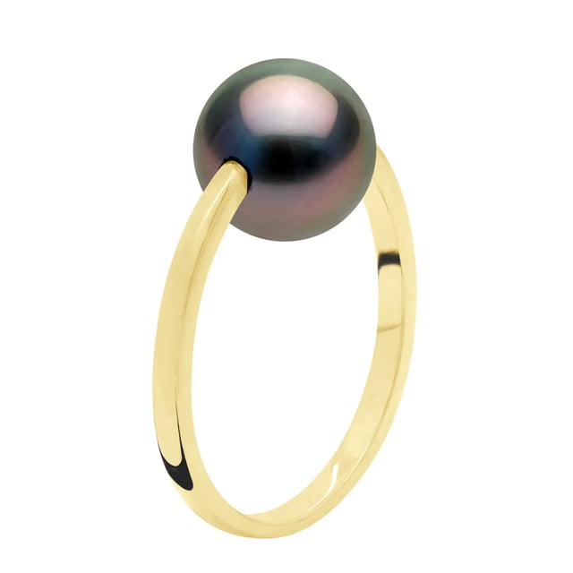 Ring - Gult guld - Äkta odlad TAHITI-pärla rund 8-9 mm - finns i storlek jämna nummer från 48 till 62 - levereras med äkthetscertifikat och internationell garanti - MADE IN FRANCE