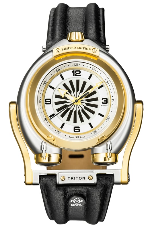 GV2 Triton Silver Dial Calfskin Black Leather Swiss Automatic Watch