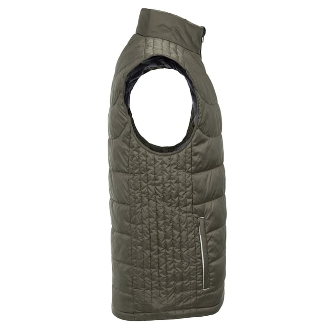 Material: 100% Polyester. Lining: Contrast. Design: Quilted. 66gsm. Fabric Technology: Aquapel, Breathable, DuPont Sorona, DWR Finish, Eco-Efficient, Nanotex, PFC Free, Showerproof, Windproof. Chin Guard, Fluorine Free, Inner Storm Flap. Sleeve-Type: Sleeveless. Neckline: Standing Collar. Pockets: 2 Side Pockets, 1 Inner Pocket, Zip, Welted. Fastening: Full Zip. Hem: Bungee Cord. Sustainability: Amfori, BSCI, Fair Labor Association, Oeko-Tex Standard 100 Certified, WRAP Certified. High Performance.
