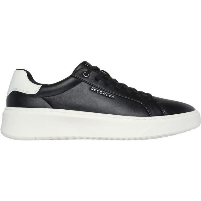 Elevate your wardrobe and look sharp with the comfortably versatile Skechers Court Break - Suit Sneaker. This lace-up features a synthetic duraleather upper with fixed stretch laces and a cushioned Skechers Air-Cooled Memory Foam comfort insole.