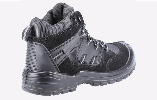 Lightweight safety hiker crafted with suede leather and breathable nylon mesh upper, injected PU scuff cap, steel toe, steel midsole and dual density PU outsole.
- Trendy and Lightweight Safety Hiker
- Upper is made with Suede and Breathable Mesh With Moulded Rubber Overlay
- Rubber Heel Stabiliser for Durability
- Padded Tongue and Collar for Comfort
- Comfortable and Removable EVA Footbed
- Injected Moulded PU Scuff Cap for Extra Durability. Ideal when working on the knees
- Dynamic and Raised Injected PU Midsole Clasps the Upper to Provide Incresed Protection