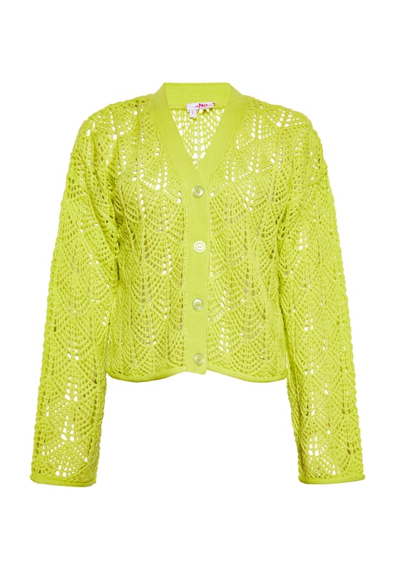 Ontdek een chique toevoeging aan je garderobe met dit opengewerkte vest. Dit button-down-stuk heeft een kortere snit, een V-hals, lange mouwen en een charmant ontwerp. Het ingewikkelde breipatroon zorgt voor een doorschijnend effect, perfect om in stijl te dragen. Dit lichtgewicht vest straalt casual elegantie uit.  Vest
