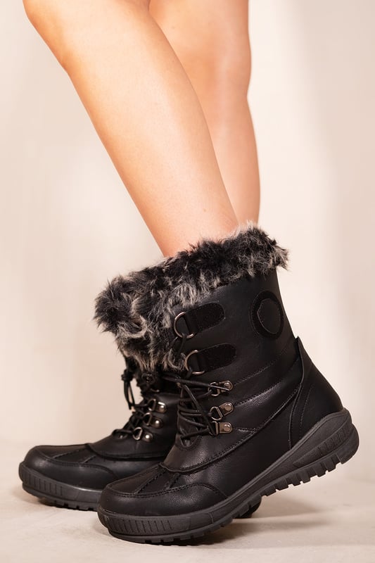 Ladies black fur lined ankle boots cheap