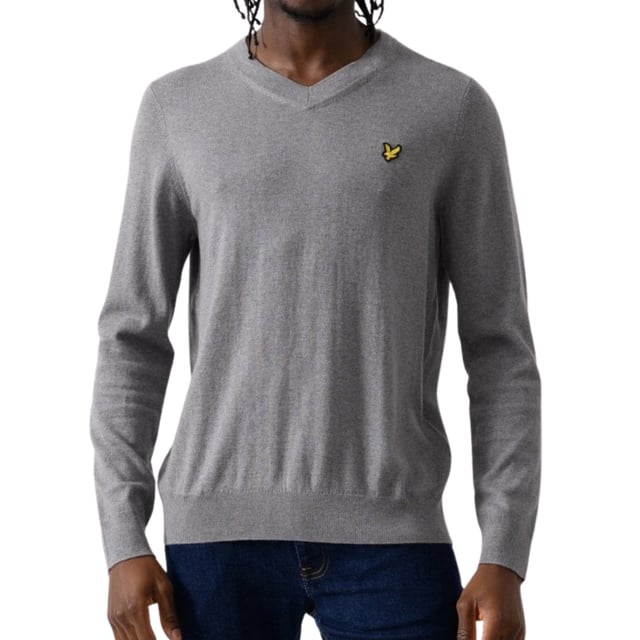 Lyle \u0026 Scott Grå Jumper, 100% Bomull, Liten märkesbricka på vänster bröst, Made In Bangladesh, Grå Jumper V-Neck
