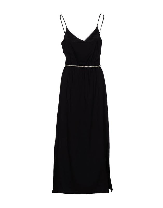 plain weave, solid colour, deep neckline, sleeveless, belt, no pockets, dual front slits, empire style