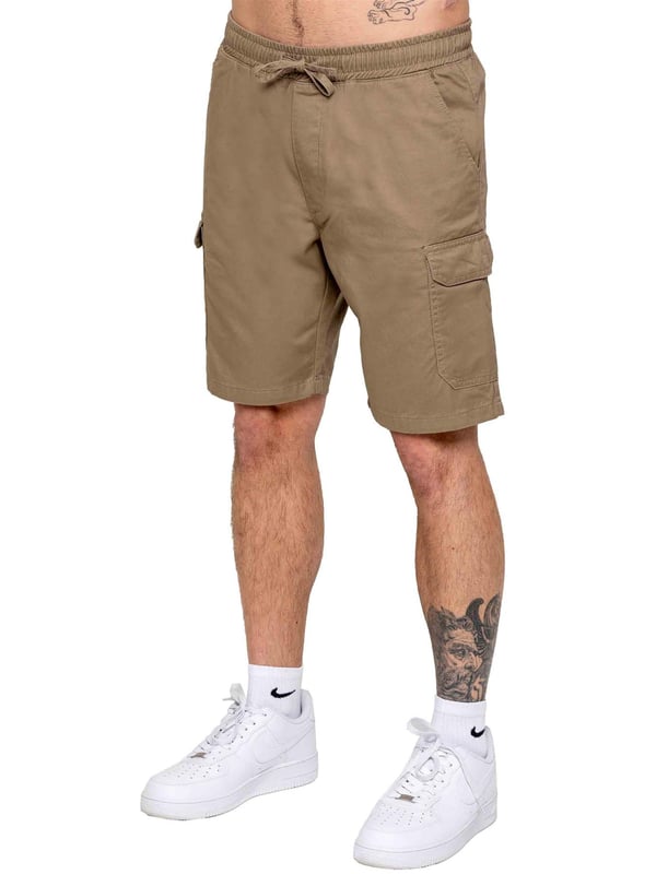 Upgrade your casual wardrobe with the Kruze Chino Cargo Shorts, designed for both comfort and functionality. Featuring a mid-rise, regular fit, these shorts offer a laid-back look. The elasticated waistband with an adjustable drawstring ensures a secure and custom fit. Equipped with two side slash pockets, two spacious cargo pockets with Velcro fastening, and two back pockets, these shorts provide ample storage for your essentials. Crafted from durable, non-stretch chino fabric, they are perfect for everyday wear. Pack of two. Beige & Navy
