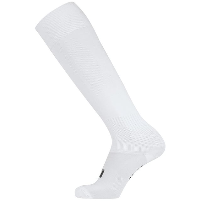 Knee length with ribbed opening. Branding to top of foot. Material: 80% polyester 15% cotton 5% spandex. Children shoe size 11.5-2.5, 3.5-6.