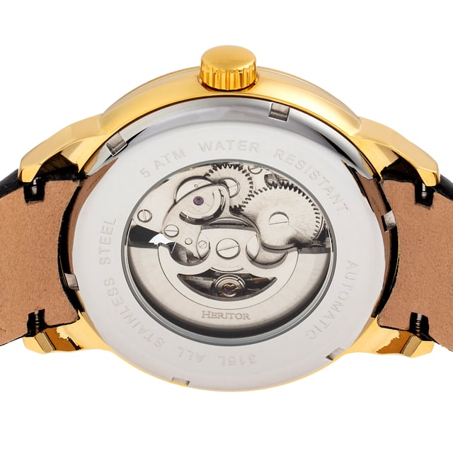 Heritor Automatic Sanford Semi Skeleton Leather Band Watch