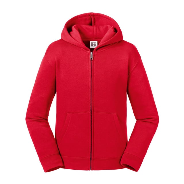 Material: Combed ringspun cotton and polyester. Cotton faced fabric. Brushed back fleece. Drop shoulder style. Double fabric hood with topstitch detail. Taped neck. Full length covered YKK zip. Front pouch pockets. 1x1 ribbed cuffs and hem. Coverseamed around hood, shoulders, armholes, cuffs and hem. Size: 3-4 Years - height 104cm, chest 22-25in, 5-6 Years - height 116cm, chest 25-28in, 7-8 Years - height 128cm, chest 28-30in, 9-10 Years - height 140cm, chest 30-32in, 11-12 Years - height 152cm, chest 32-34in, 13-14 Years - height 164cm, chest 34-36in.