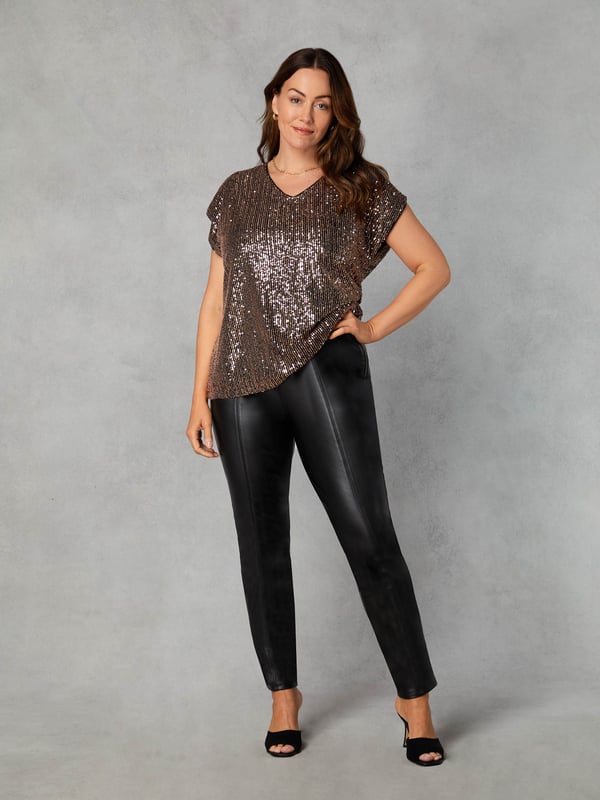 Seam Detail Straight Leg Black Leather Trousers M&S Trousers Black