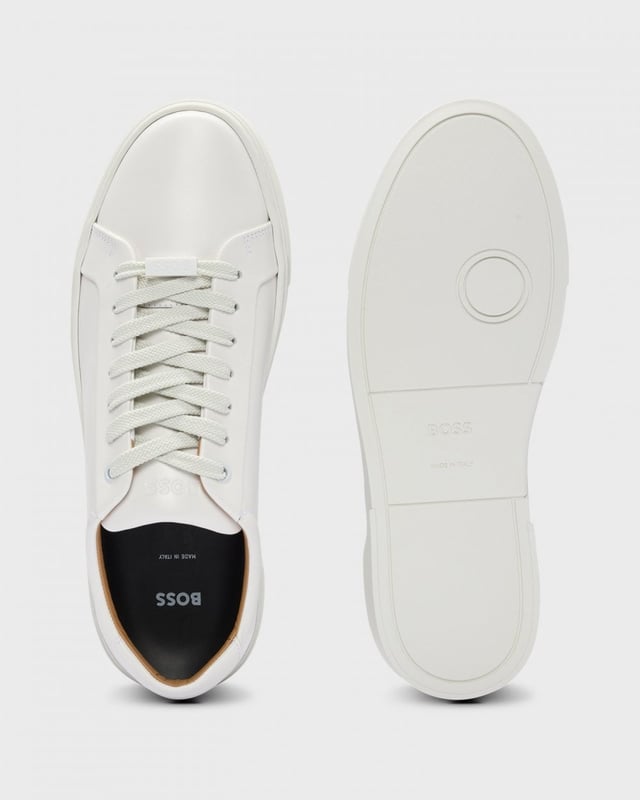 Elevated Italian-made trainers by BOSS. Featuring a branded lace loop and signature eyelets, this low-top pair is crafted in smooth leather.

Laces
Fully lined
Packaging: Box

100% Yak, 100% Cow skin, 60% Polyester, 40% Polyurethane, Sole: 100% Rubber, Upper material: 100% Cow skin, Innersole: 100% Calfskin
 
50536841
 
