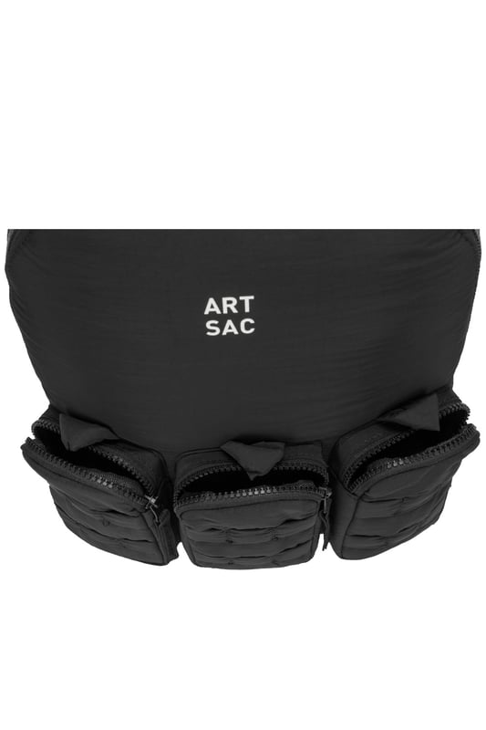 Our medium-sized backpack. This lightweight backpack has plenty of internal space as well as a unique triple-pocket design and internal laptop sleeve (fits 13 inch Macbook Pro). It's stylish design is discreet and adaptable enough to style with any outfit. The perfect bag for your every day commute or casual day-trip. Features: , Padded lightweight nylon, Water resistant, 13 inch padded laptop sleeve, Zip top opening to main compartment, ARTSAC screen printed logo, Triple front zip pocket with loops, Internal zip pocket for smaller valuables, 2 Internal mobile phone slip pockets - Fits normal and plus size smart phones, 3 Internal pen slip pockets, Ergonomic contoured back panel, Adjustable padded backpack straps, Top grab handle, Medium model Style Ref: 52012 BLACK