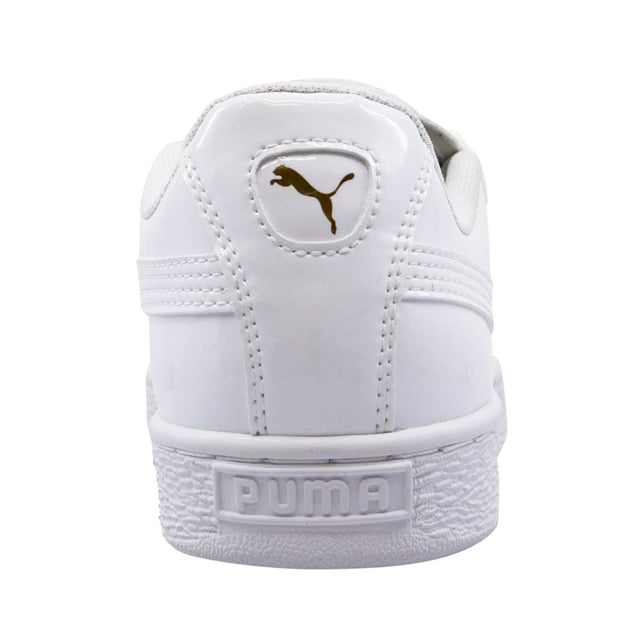 Puma Basket Crush White Patent Leather Low Lace Up Trainers Womens