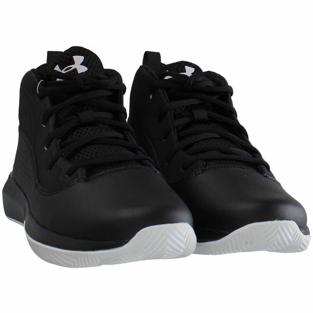 Under Armor Kids Basketball Shoes. 
A breathable upper combines with molded synthetic overlays to provide ideal support. 
Perforations on the sides offer increased ventilation. 
TPU film on the toe for increased toe protection and shoe durability. 
Mesh tongue for greater breathability and comfort. 
Plush insole ideal for all-day comfort. 
The EVA midsole significantly absorbs shocks. 
A durable rubber outsole with a traction pattern provides excellent control of movements.