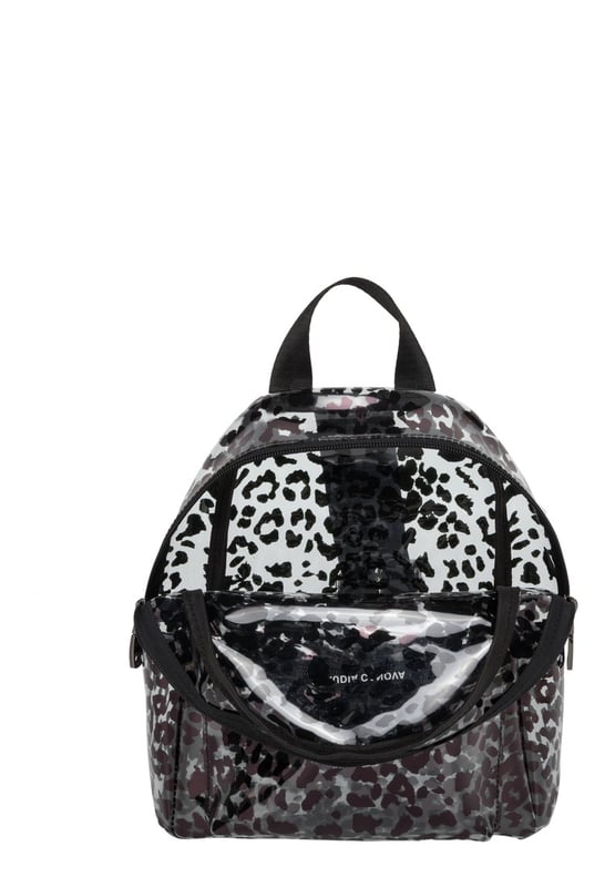 A classic sporty item with a fashionable update. This backpack is bold, stylish and you NEED it in your autumn wardrobe! The super cute silhouette is met with simple design details such as the gunmetal hardware and the Claudia block lettering logo. The nylon backpack straps are adjustable so you can alter it to sit on your back perfectly. Features: , PU see-through exterior, Claudia Canova block logo, Zip around opening, Front zip pocket, Gunmetal hardware, Nylon adjustable backpack straps Style Ref: 84536 LEOPARD