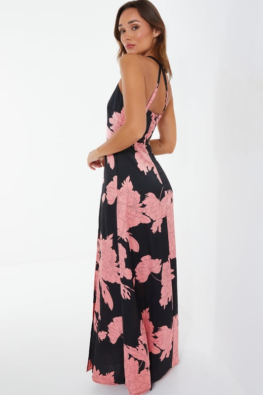 Howard Black Floral Tie Waist Floaty Maxi Dress main image 1