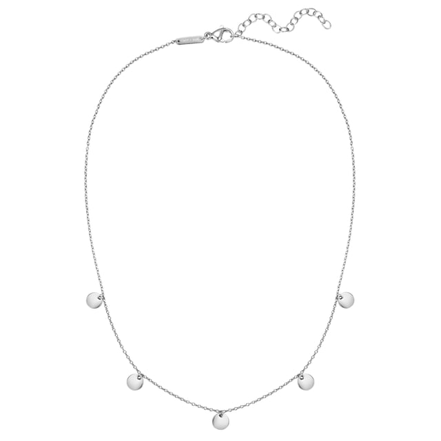 Boho-chic accessories like this necklace from the young label EASTSIDE belong in every jewelry box. The circular mini pendants are an eye-catcher and conjure up playful vibes in the décolleté. Anchor chain and pendant plates are made of stainless steel - the ideal jewelry metal for active women who are looking for a scratch- and waterproof fashion jewelry alternative. Thanks to an extension piece with a lobster clasp, the length of the delicate chain can be easily adjusted. An everyday piece that doesn't just go with festival outfits - and maybe your new favorite piece?