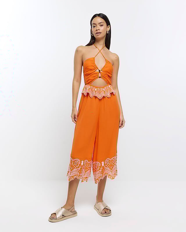Cotton fabric, Cut out design, Halter neck, Sleeveless, Midi length, Our model wears a UK 8 and is 175cm/5'9'' tall