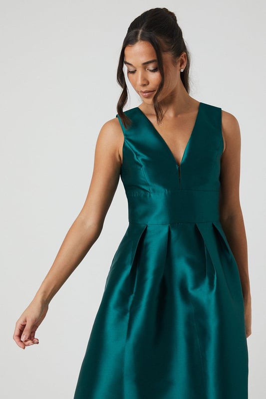 Plunge neck structured dress clearance
