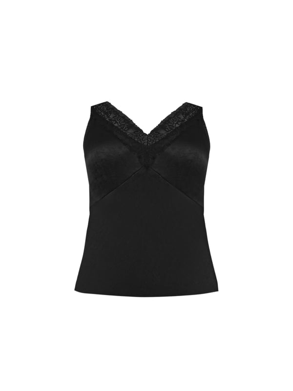 In classic black, this cami is made from the softest of satins and cut on the bias for a flattering fit. With an elegant lace neckline, it has bust seam detailing and flattering darts which create a cinched in silhouette. Its floaty, effortless shape and versatile design make this the perfect top for an evening out.