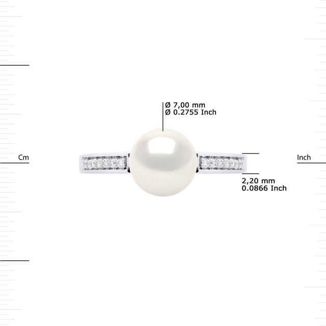 Ring true Cultured Freshwater Pearls 7-8 mm - 0,31 in - Adorned of zirconium oxide 925 Sterling Silver Rhodium-plated - Natural White Color and Size adjustable - Our jewellery is made in France and will be delivered in a gift box accompanied by a Certificate of Authenticity and International Warranty