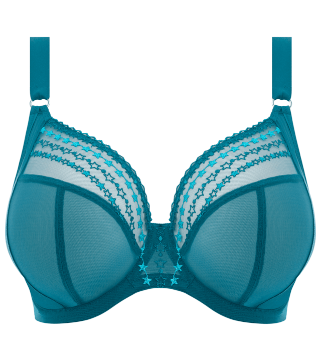 Elomi Women's Underwire Plunge Bra - Denim Daisy Pattern With J-Hook Racerback Option