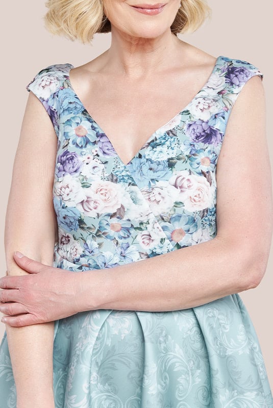 Goddiva Sweetheart Floral Midi Dress - Sage Green main image 1