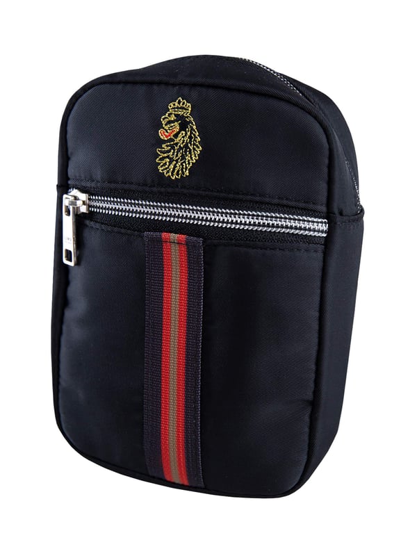 Perfectly portable and compact, this black cross body bag from LUKE is your everyday go to. Constructed from a durable fabrication, that will stand the test of time, it features a zipped main compartment and front pocket, handy to secure all your essentials. It is detailed with striped trim tape at the front and complete with the brand's iconic lion head embroidery at the front.