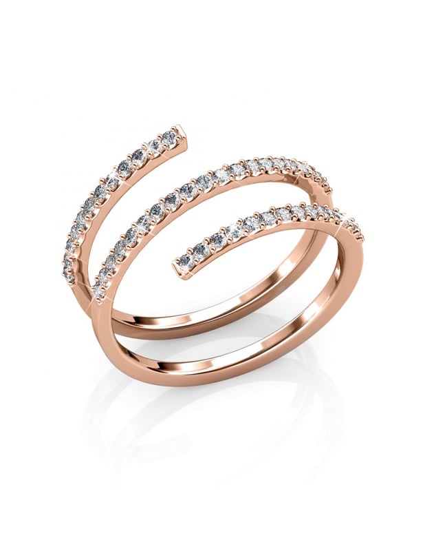Vår Spiral-ring vet hur man sticker ut med sin originella design. Dess 18k roséguldpläterade finish och österrikiska kvalitetskristaller gör den till den perfekta presenten.