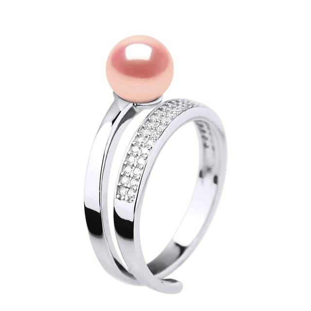 Ring Rush Genuine Freshwater Pearl Round 7-8 mm - Quality AAAA + - COLORI NATURAL ROSE - Paving oxides of zirconium - Adjustable from Size 48 to Size 62 - 925 Thousandth rhodium - 2 years warranty against manufacturing defects - delivered in a presentation case with a certificate of Authenticity and an International Warranty - All our jewels are made in France.